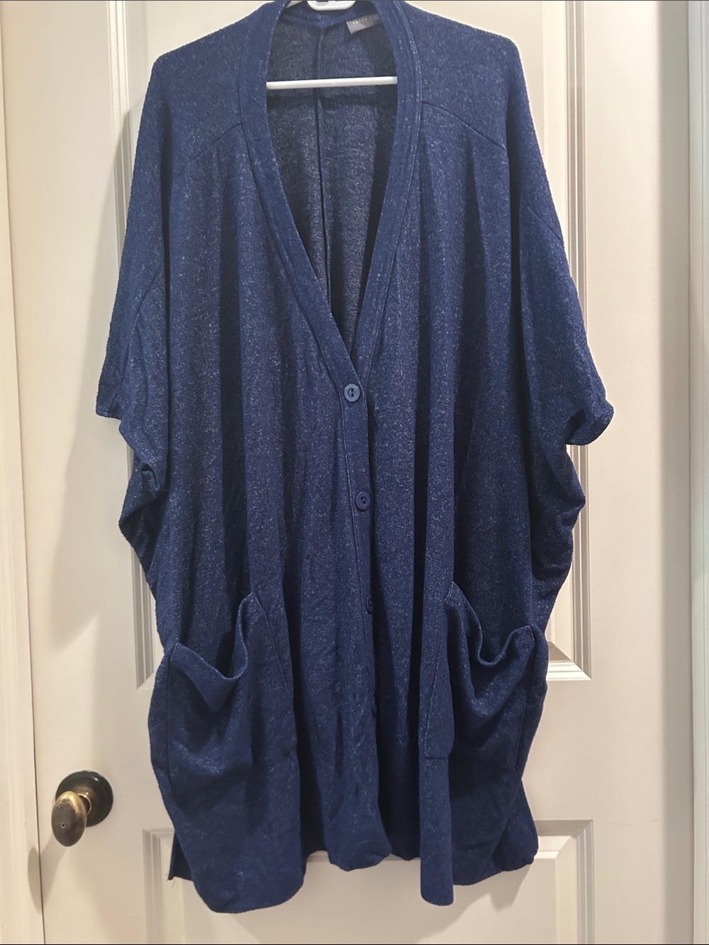 Susan Graver Button-Front Cardigan Cape stretchy w/Pockets & side slits size 1X